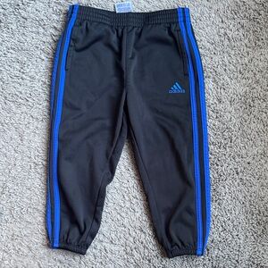 Adidas Kids Black Joggers with Blue Stripes